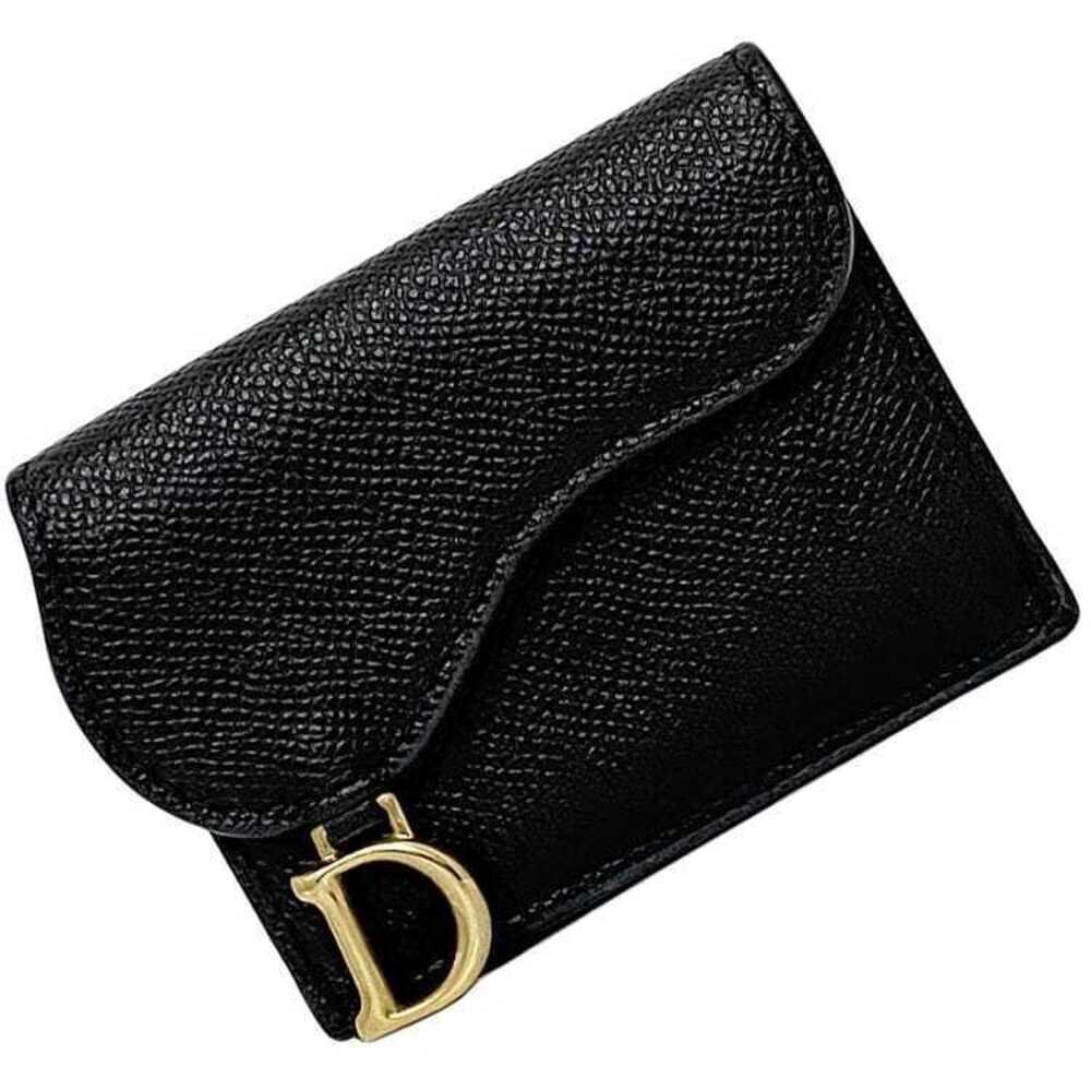 Christian Dior Tri fold Wallet Black Saddle Leather Grain Compact Snap